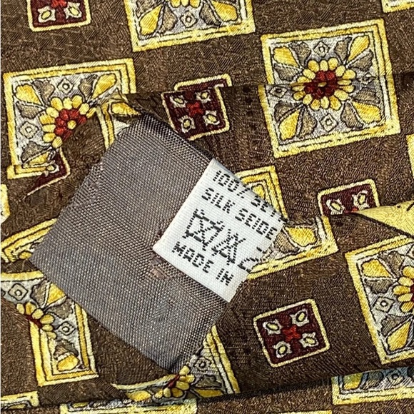 Square grid work, Yellow Silk, Valentino Designer Tie - Picture 3 of 5